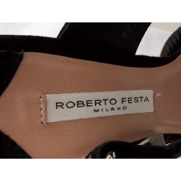 NIB Roberto Festa Milano Suede Sandals Black  EU39.5 US 9.5 120mm Heels Italian - Picture 6 of 9